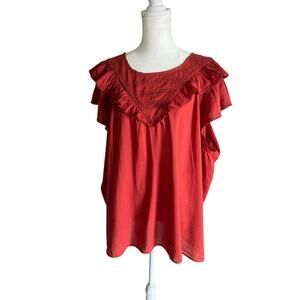 Old Navy NWT Women salmon Swing top with ruffle sleeves and yoke . Size XXL.